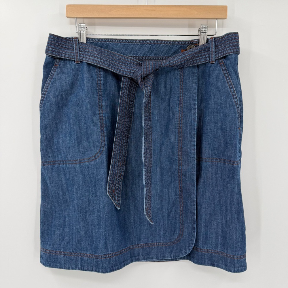NWT Talbots Denim Wrap A-Line‎ Skirt Belted 100% Cotton Women Size 12